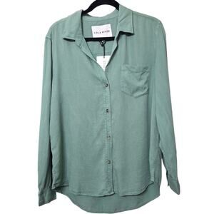 Lola River Barry V-Neck Button Front Shirt Blouse NWT LR1027 Chambray Feel sz L